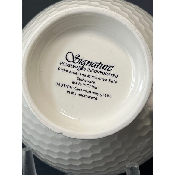 Embossed Mug White Gray Geometric Pattern Inside Honeycomb Footed Coffee Cup - Picture 7 of 9